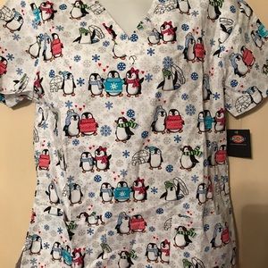 NWT Winter Prints- Dickies sm & lg. Cute Scrub Top